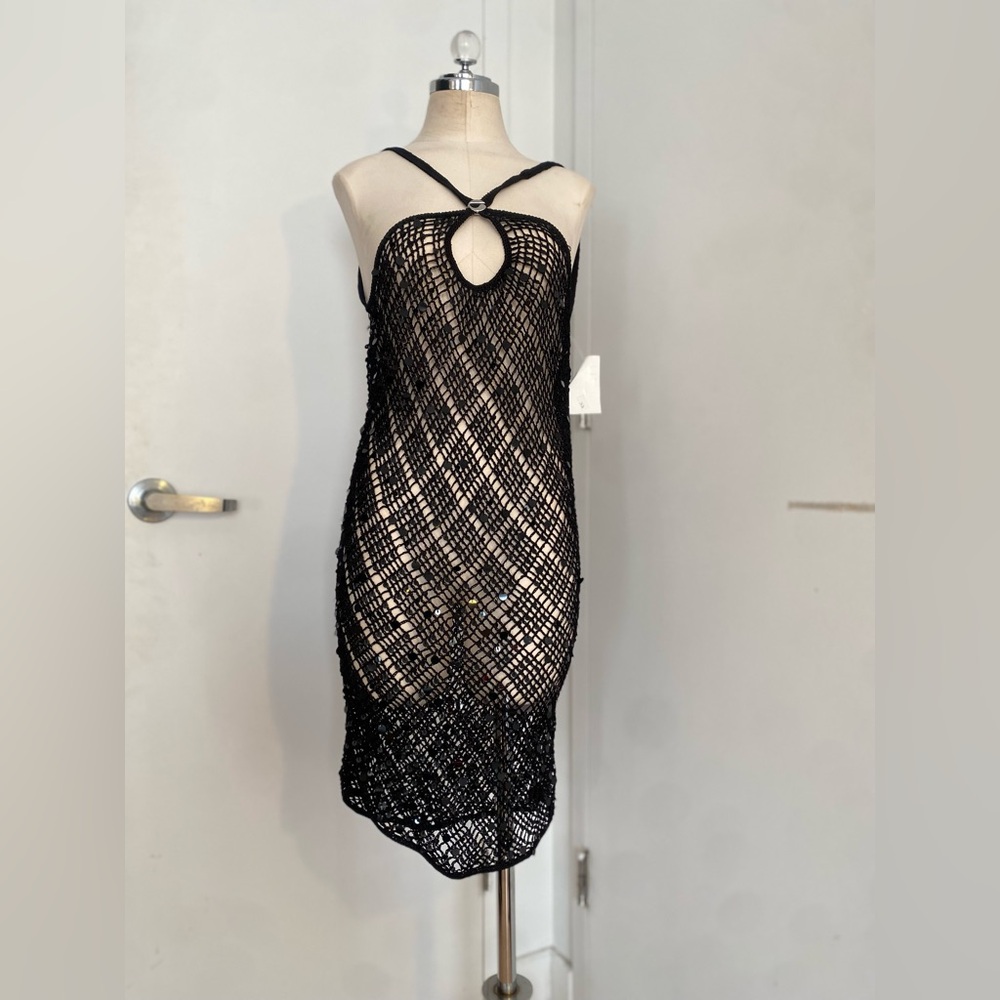 NWT Coperni knitted mini crochet dress black in a size small